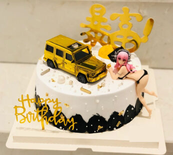 M048-Golden car decorated cake