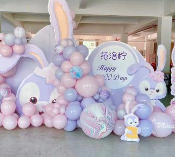 A Rabbit Design Backdrop in Lavender Pink for 100 days Celebration | Flower Gift Center