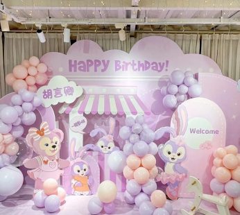 Happy Birthday Decoration in Purple and Cream Combination | Flower Gift Center