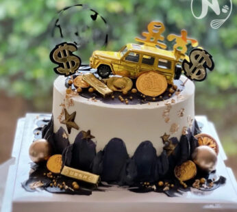 M055-Golden car decorated cake