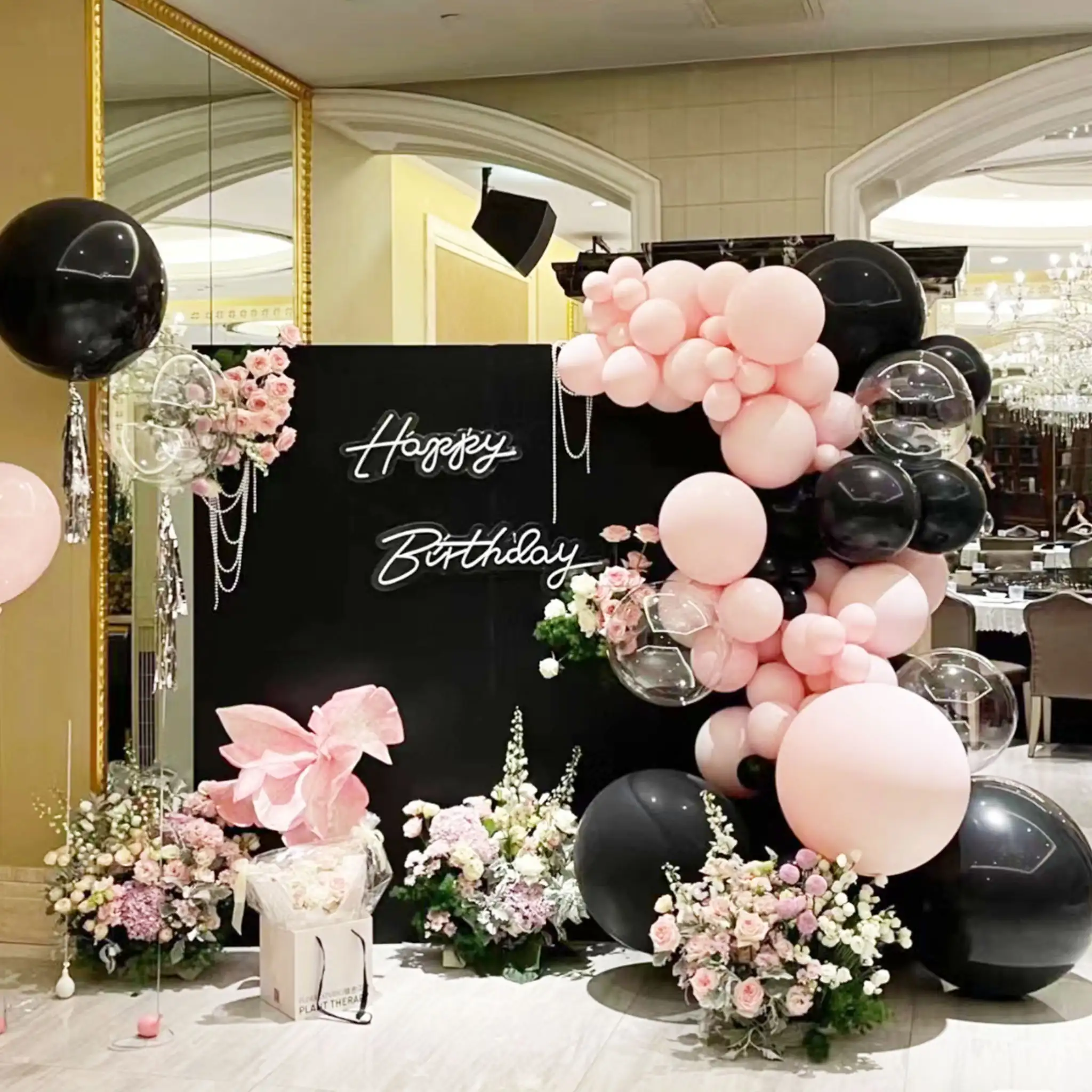 Black Pink Birthday Decoration Roses Balloons with Board