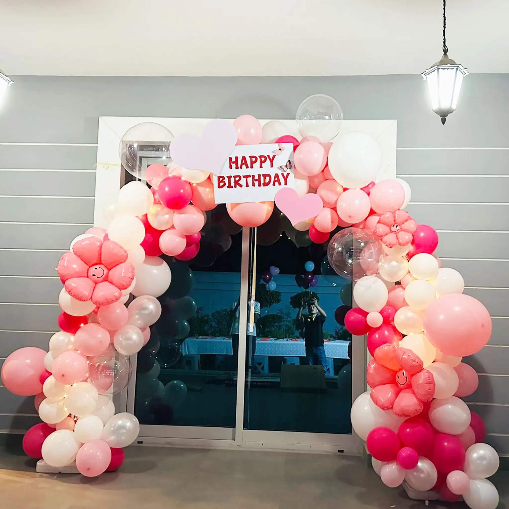 Entrance Arch Decorations Designed with Red Pink White Colors Foil Rose Ballons